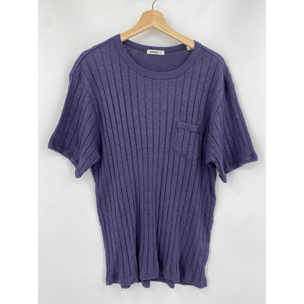Buck Mason T-Shirt Mens XL Blue Ribbed Knit Pocket Short Sleeve Cotton BM11272